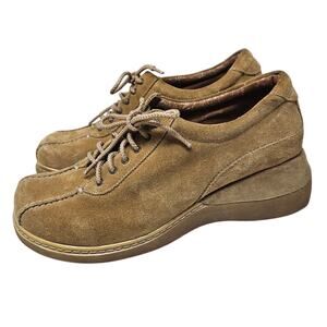 Vintage 90s Nine West 10 Brown Suede Platform Lace Up Chunky Loafer Grunge